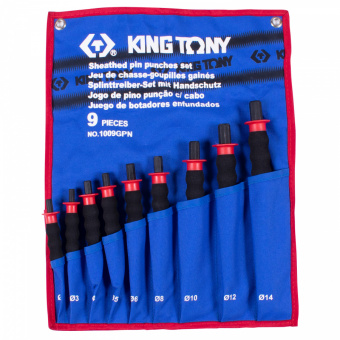 KING TONY Набор выколоток с протектором, чехол из теторона, 9 предметов KING TONY 1009GPN