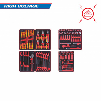 KING TONY Набор инструментов "HIGH VOLTAGE" для тележки, 6 ложементов, 117 предметов KING TONY 932-117VEMRVD