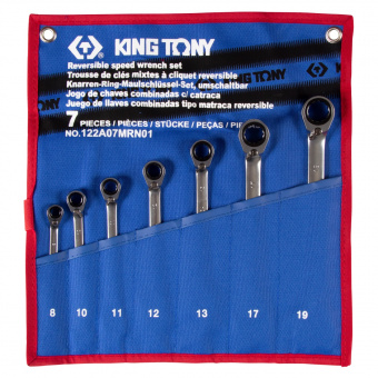 KING TONY Набор комбинированных трещоточных ключей, 8-19 мм, чехол из теторона, 7 предметов KING TONY 122A07MRN01
