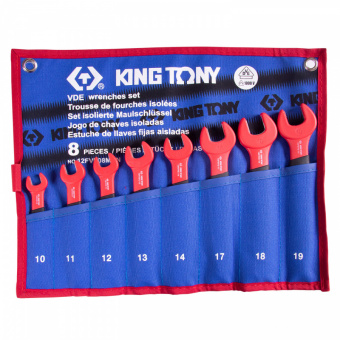 KING TONY Набор рожковых диэлектрических ключей, 10-19 мм, чехол из теторона, 8 предметов KING TONY 12FVE08MRN